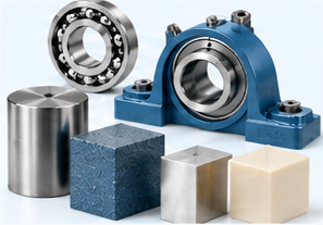Assorted bearing housings illustrating different housing designs and materials