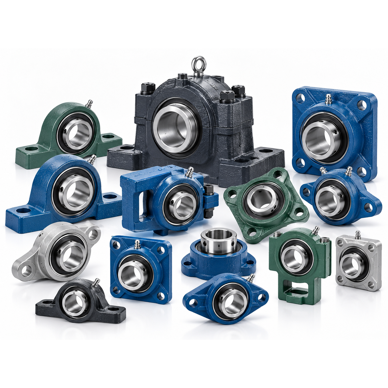 Assorted pillow block, flange and mounted bearing units in different housing configurations