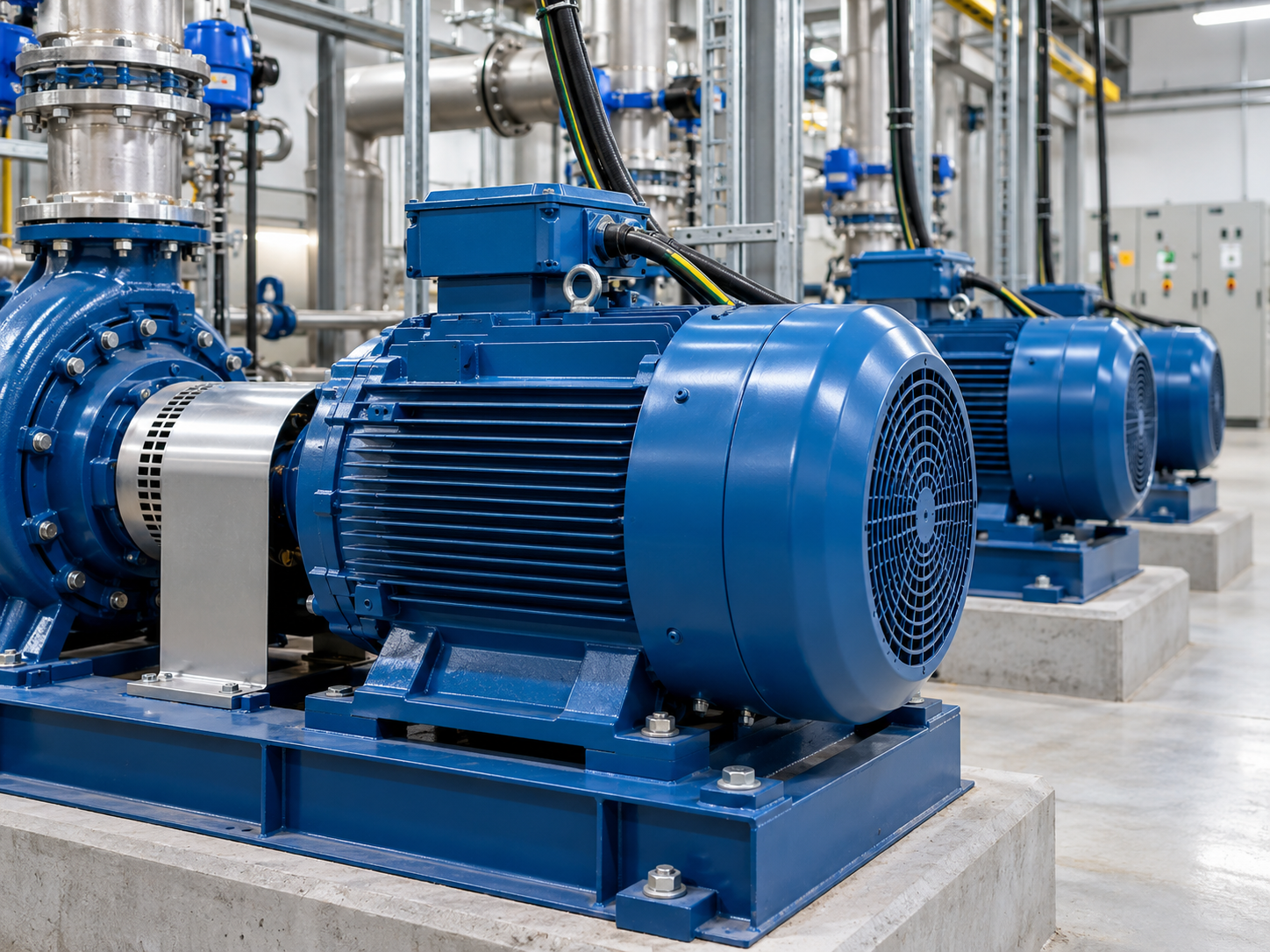 Large industrial electric motors and machinery in a factory