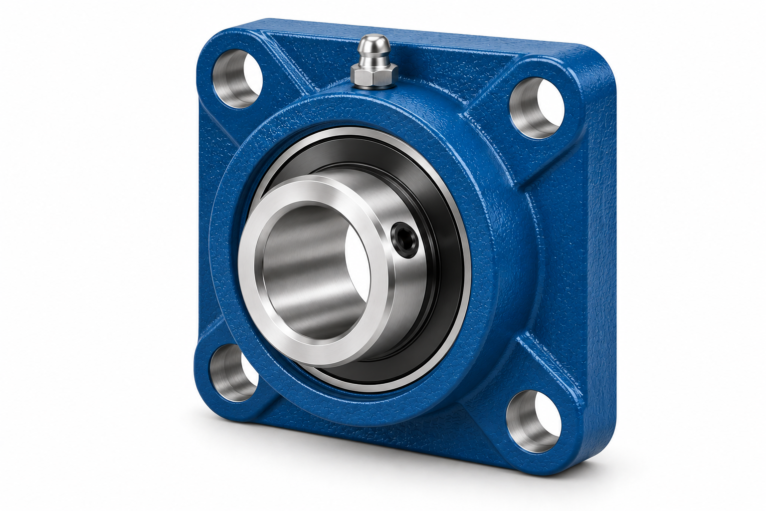 Four-bolt flange bearing housing with mounting holes